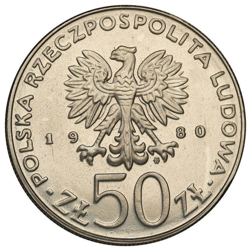 PRL. PRÓBA Nikiel 50 złotych 1980 Chrobry
